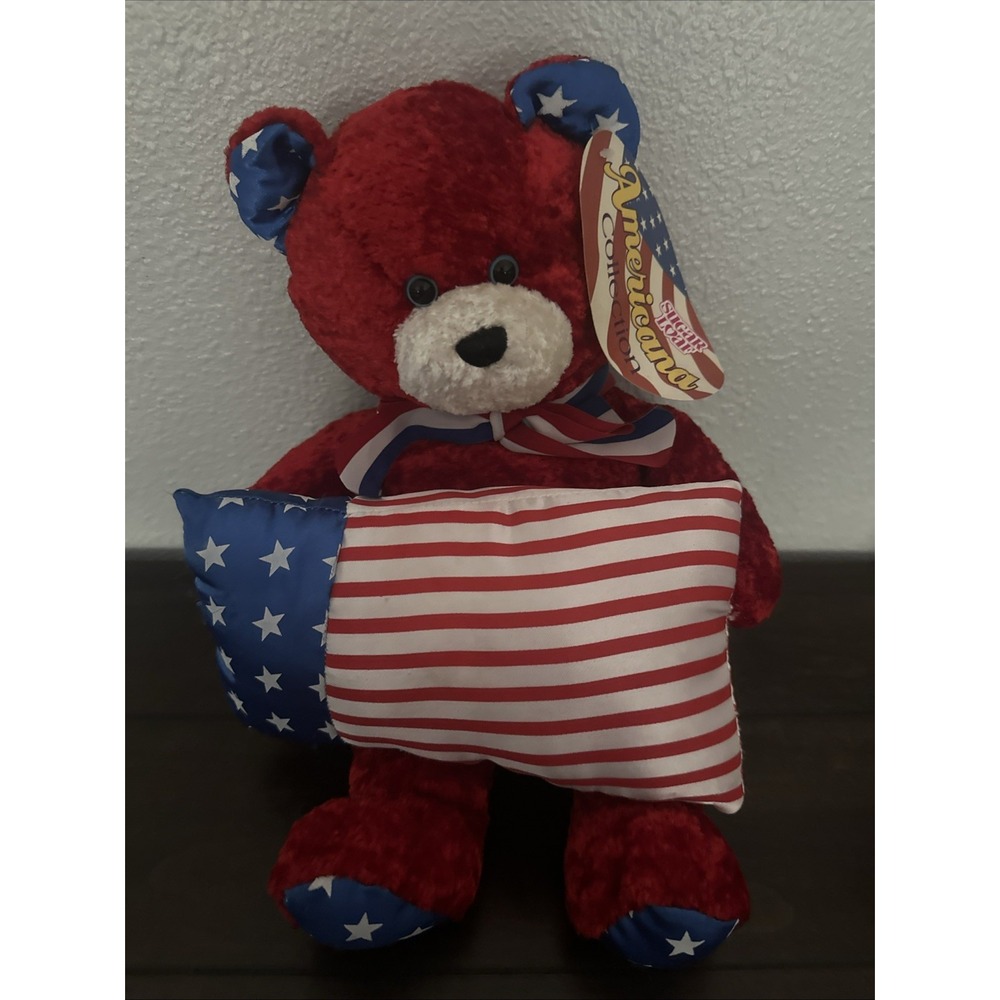 Sugar Loaf Patriotic USA Flag Plush Teddy Bear w/ Blue Bow, Single Unit